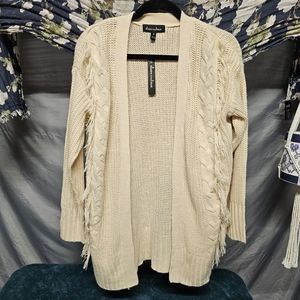 🆕 Alison Andrews Beige Knit Cardigan with Fringe size Small